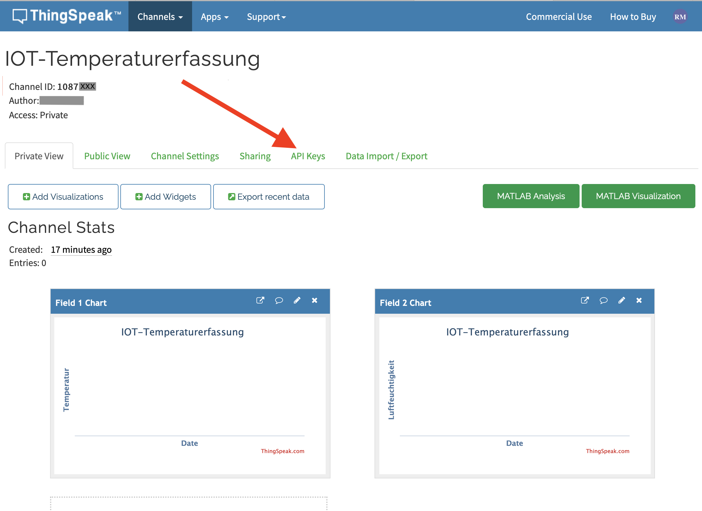 Bild des Channels auf Thingspeak