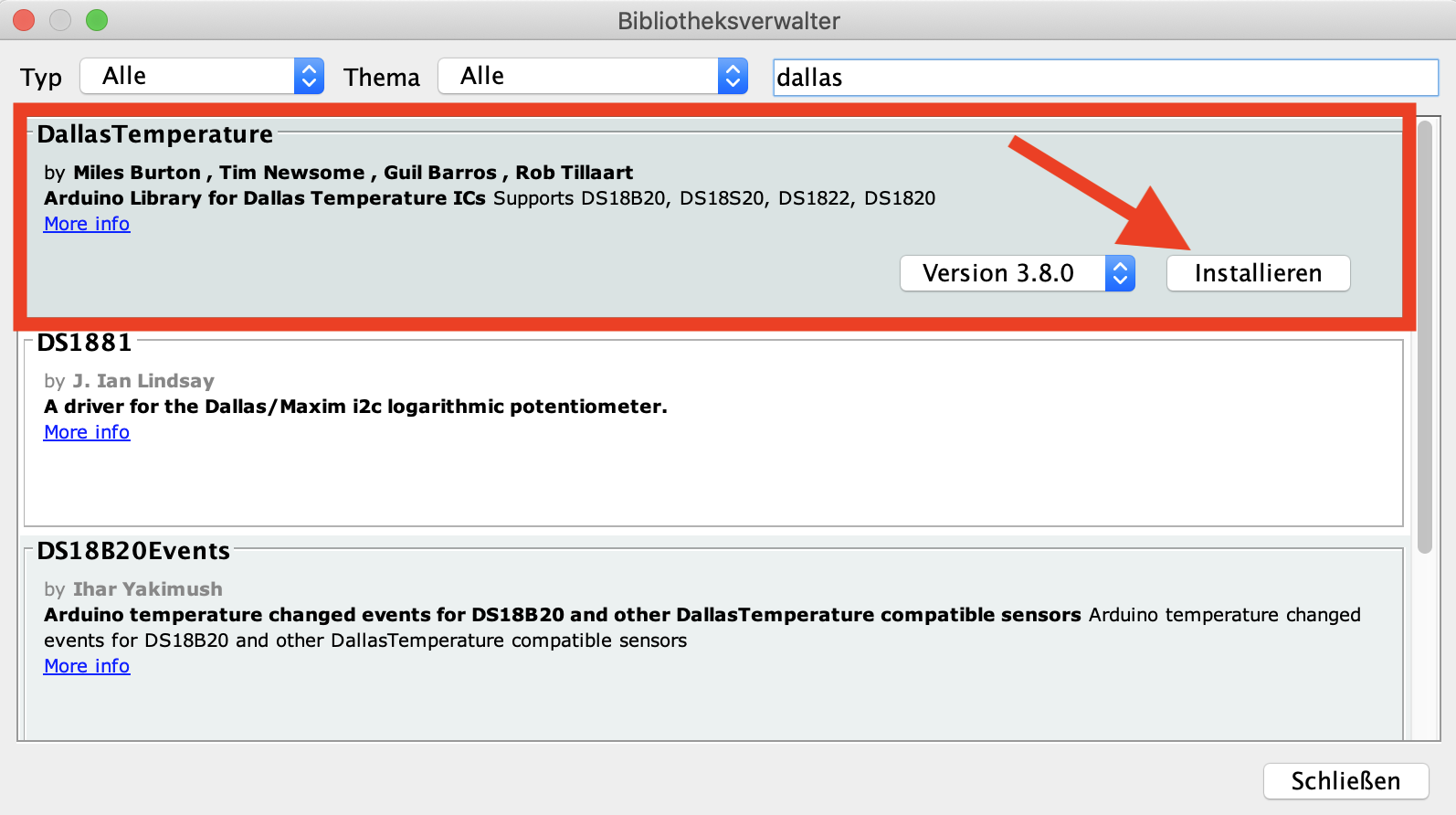 Bibliotheken für Dallas Sensor