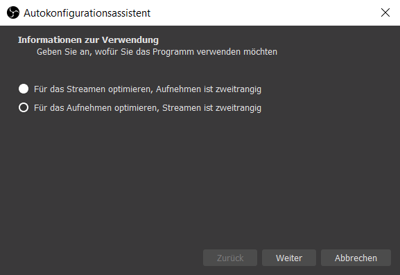 Abbildung 5: OBS Autokonfigurationsassistent 1