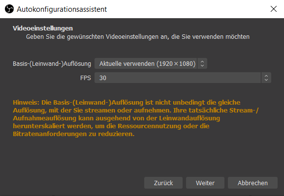 Abbildung 6: OBS Autokonfigurationsassistent 2