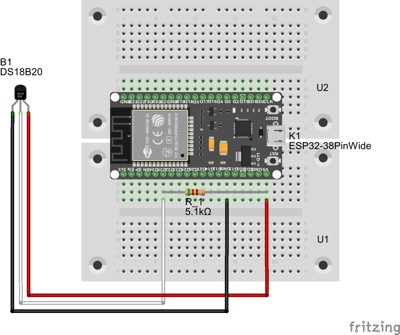 Steckplatine mit DS18B20