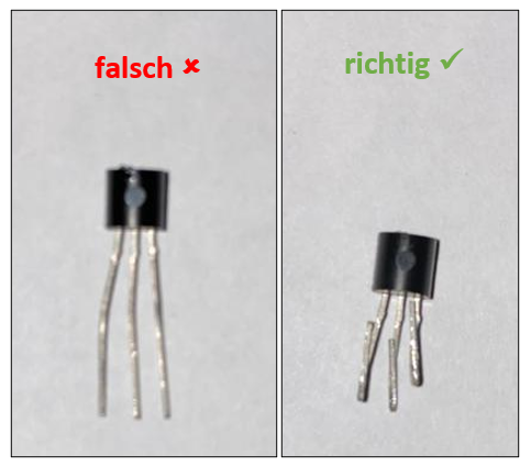 Umgeknickte Anschlüsse des DS18B20