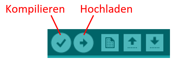 Veranschaulichung der Kompilieren- und Hochlade-Schaltflächen