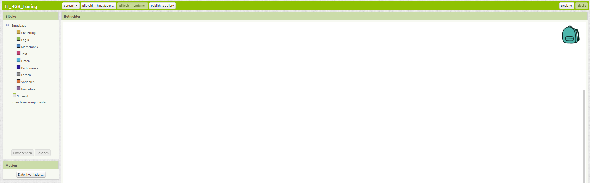 Darstellung der Blöcke-Ansicht des MIT App Inventors