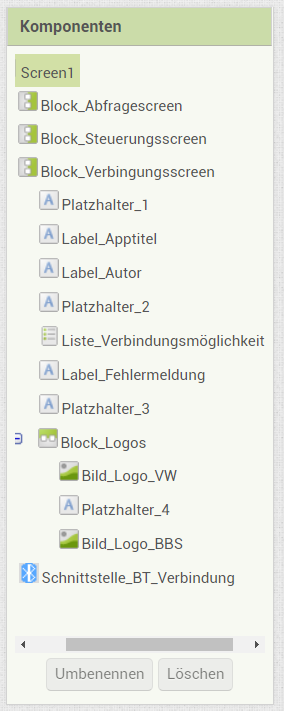 Namensgebund der Komponenten der App