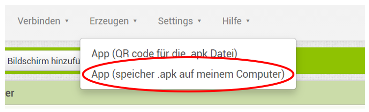 Erzeugen der .apk-Datei