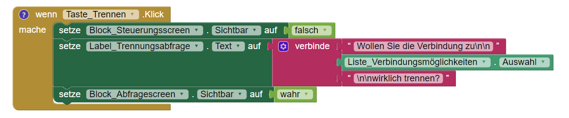 Ausschnitt des App-Programmcodes: Block der "Trennen"-Taste
