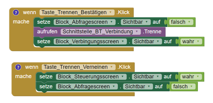 Ausschnitt des App-Programmcodes: Blöcke des Abfragescreens